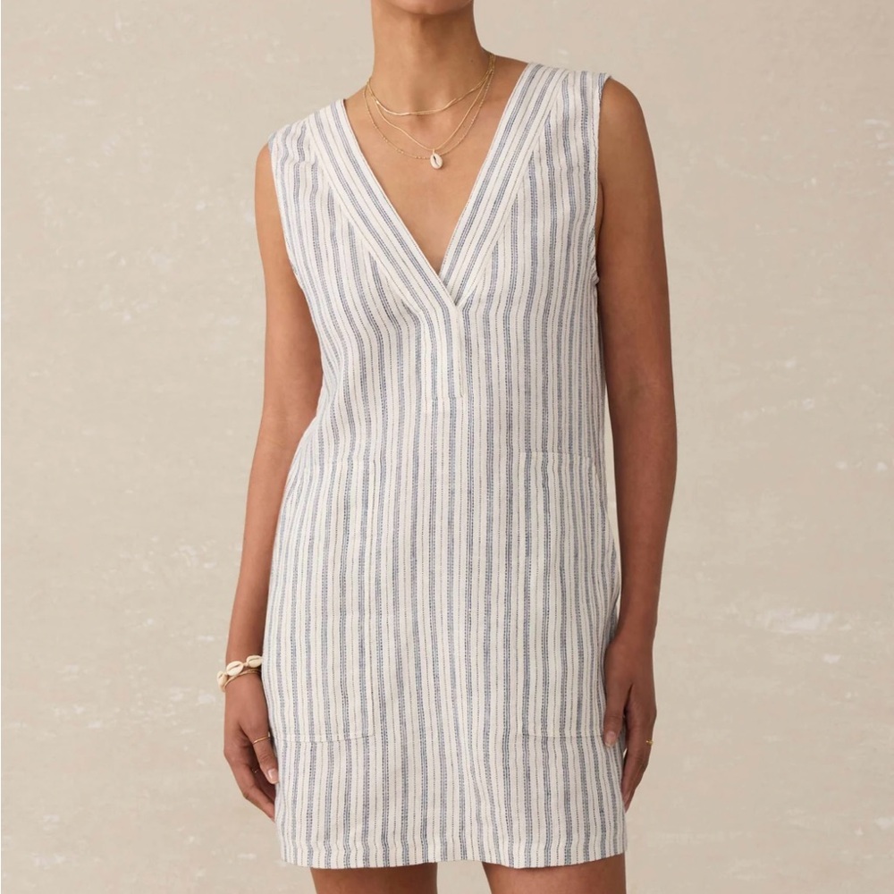 Faherty Azure Linen Dress size XS in Oceanside Stripe